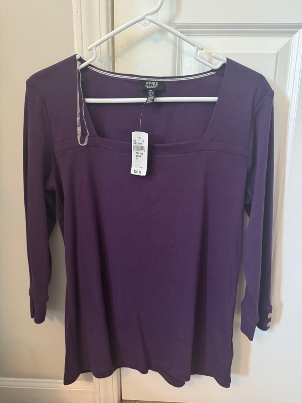 Jones New York Deep Purple Square Neck Long Sleeve Top